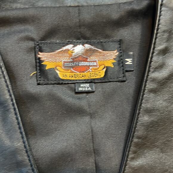 Harley Davidson Button Front Leather Vest with Cinch Waist & Pockets-M - Picture 10 of 15